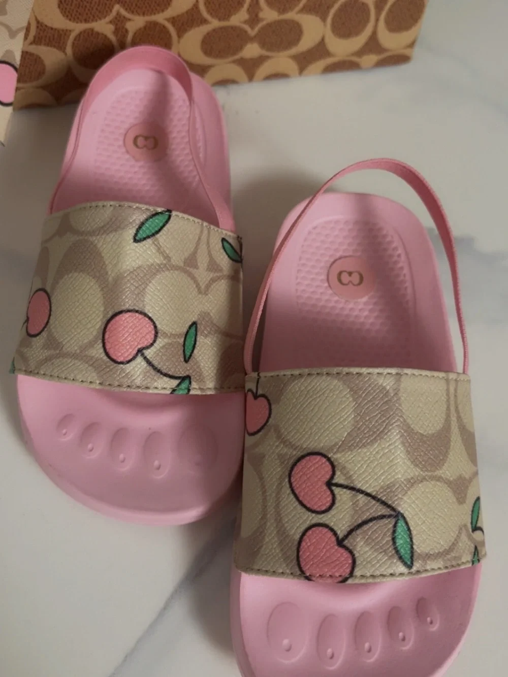 Kids' Pink Logo Cherry Slide Sandals